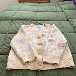 & Other Stories Relaxed Jacquard Knit Cardigan Sweater in Beige White Motif M